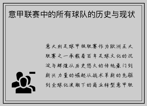 意甲联赛中的所有球队的历史与现状